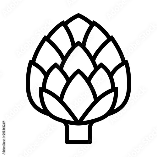 Globe artichoke thistle flower bud line art vector icon for food apps and websites
