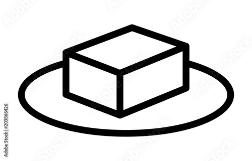 A block of tofu or butter on a plate line art vector icon for food apps and websites