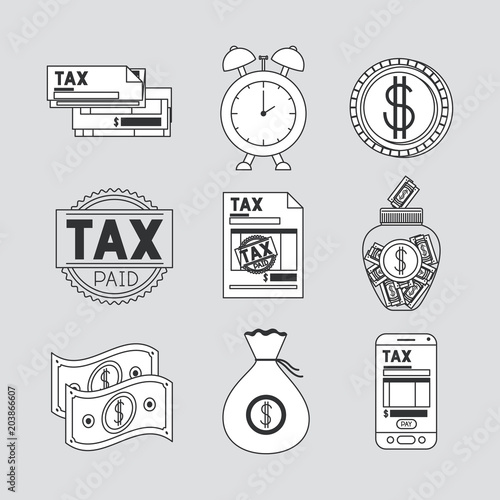 tax day set icons vector illustration design