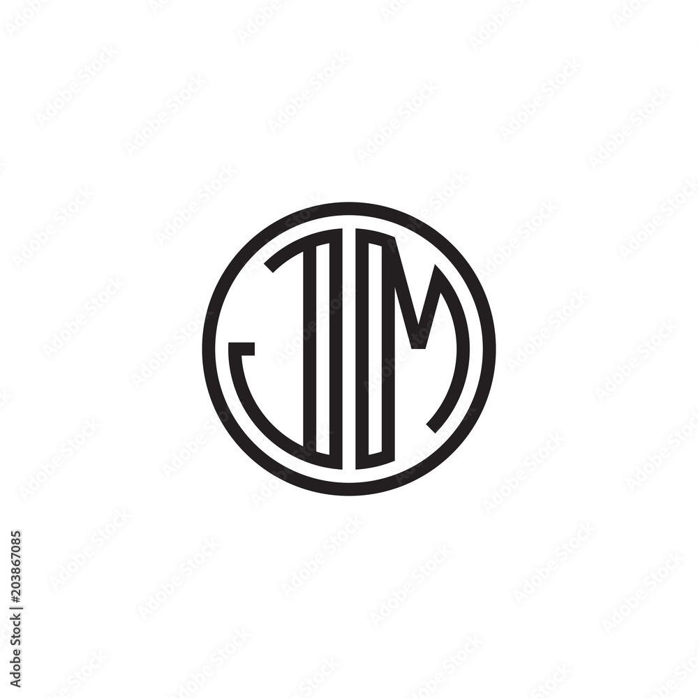 Initial letter JM, minimalist line art monogram circle shape logo, black color Initial letter JM, minimalist line art monogram circle shape logo, black color