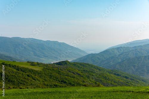 Mountain landscape, green spring mountains, highlands