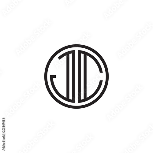 Initial letter JC  minimalist line art monogram circle shape logo  black color