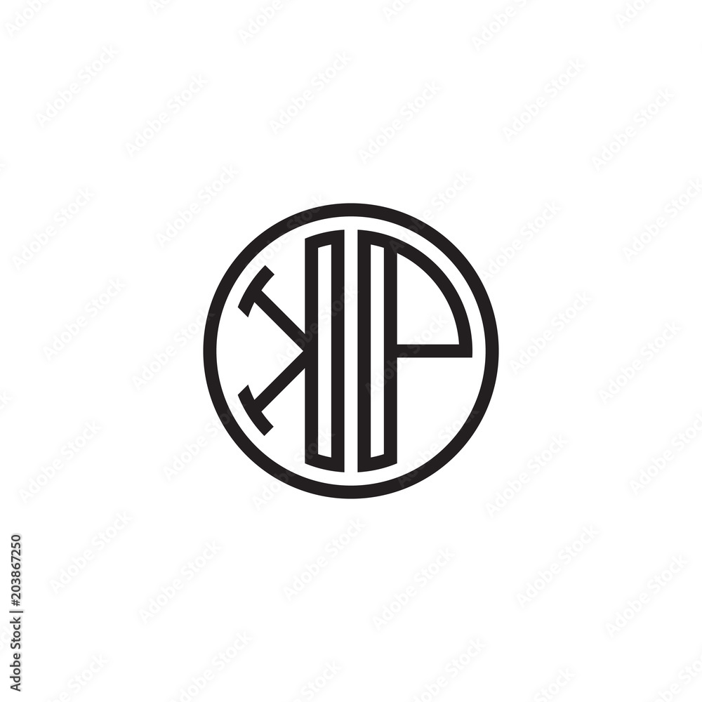 Initial letter KP, minimalist line art monogram circle shape logo, black color Initial letter KP, minimalist line art monogram circle shape logo, black color