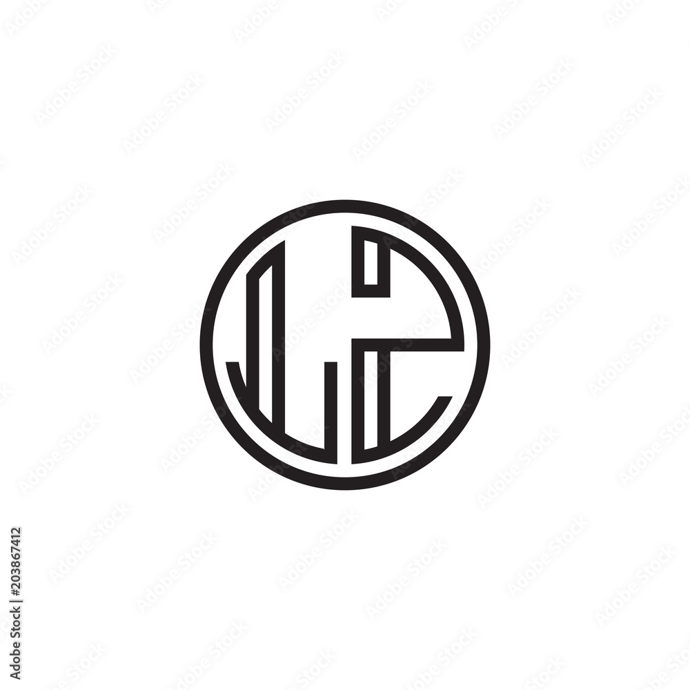Initial letter LZ, minimalist line art monogram circle shape logo, black color Initial letter LZ, minimalist line art monogram circle shape logo, black color