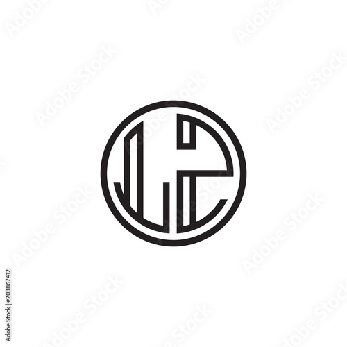 Initial letter LZ, minimalist line art monogram circle shape logo, black color