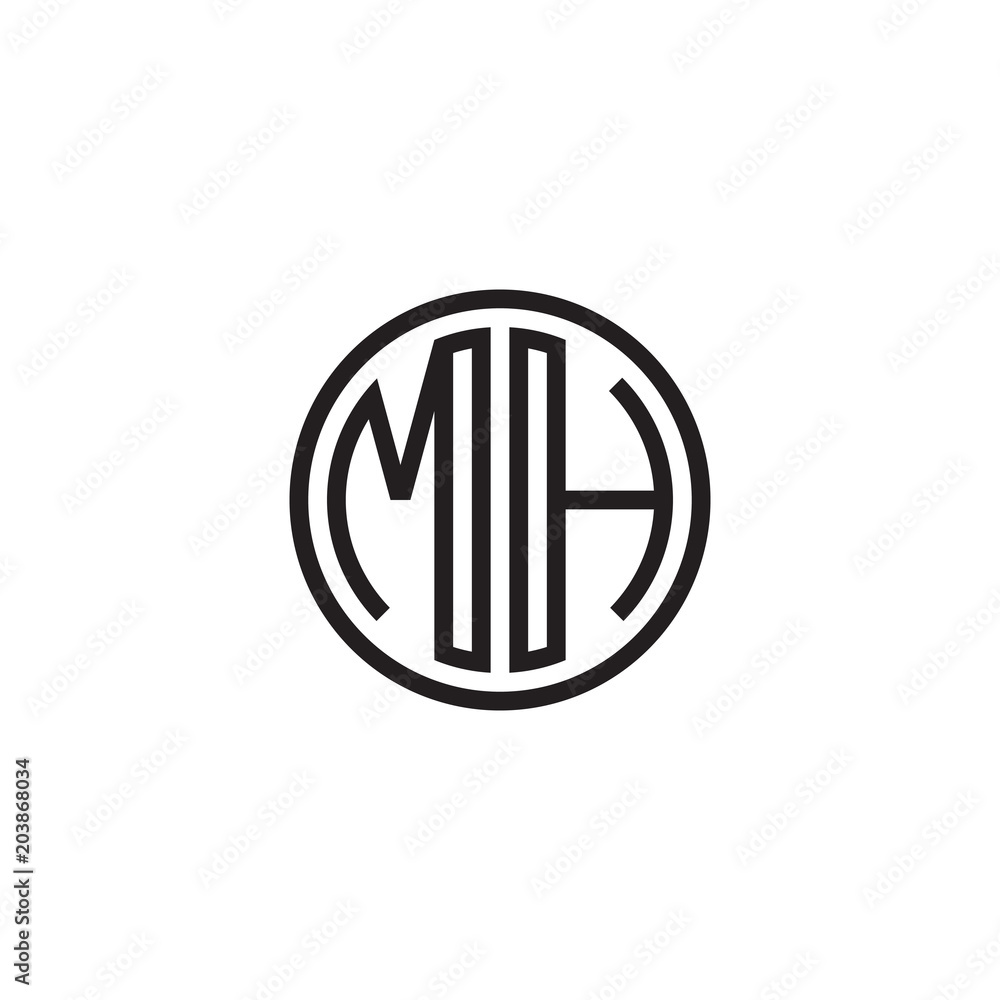 Initial letter MH, minimalist line art monogram circle shape logo, black color Initial letter MH, minimalist line art monogram circle shape logo, black color