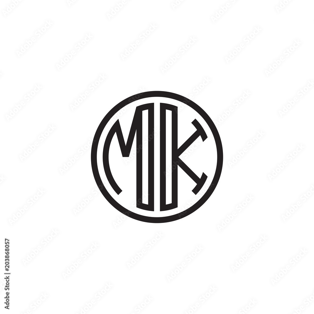Initial letter MK, minimalist line art monogram circle shape logo, black color Initial letter MK, minimalist line art monogram circle shape logo, black color