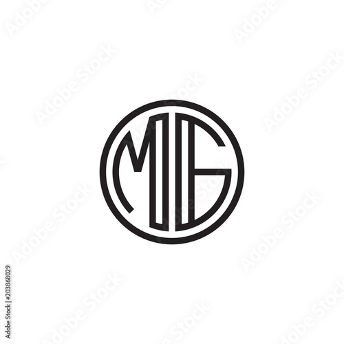 Initial letter MG, minimalist line art monogram circle shape logo, black color