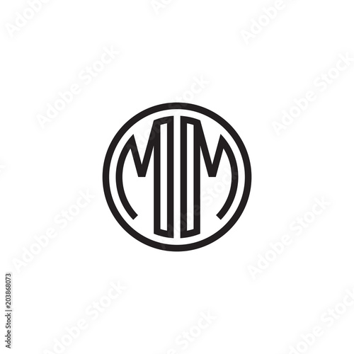 Initial letter MM mirror, minimalist line art monogram circle shape logo, black color