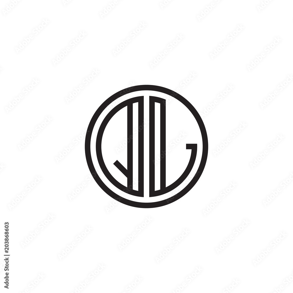 Initial letter QL, minimalist line art monogram circle shape logo, black color Initial letter QL, minimalist line art monogram circle shape logo, black color