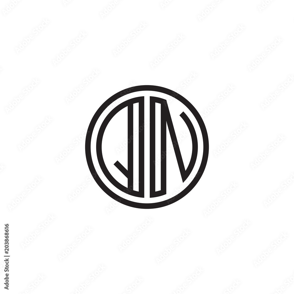Initial letter QN, minimalist line art monogram circle shape logo, black color Initial letter QN, minimalist line art monogram circle shape logo, black color
