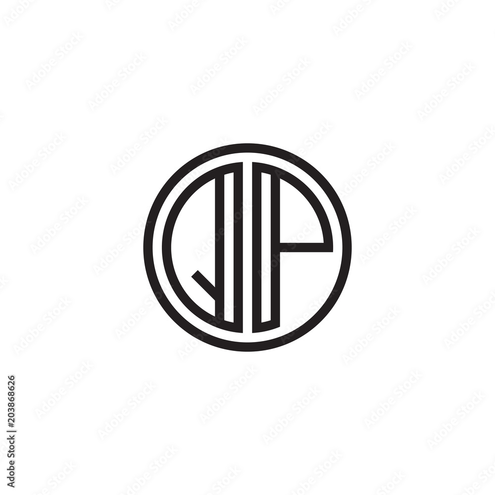 Initial letter QP, minimalist line art monogram circle shape logo, black color Initial letter QP, minimalist line art monogram circle shape logo, black color