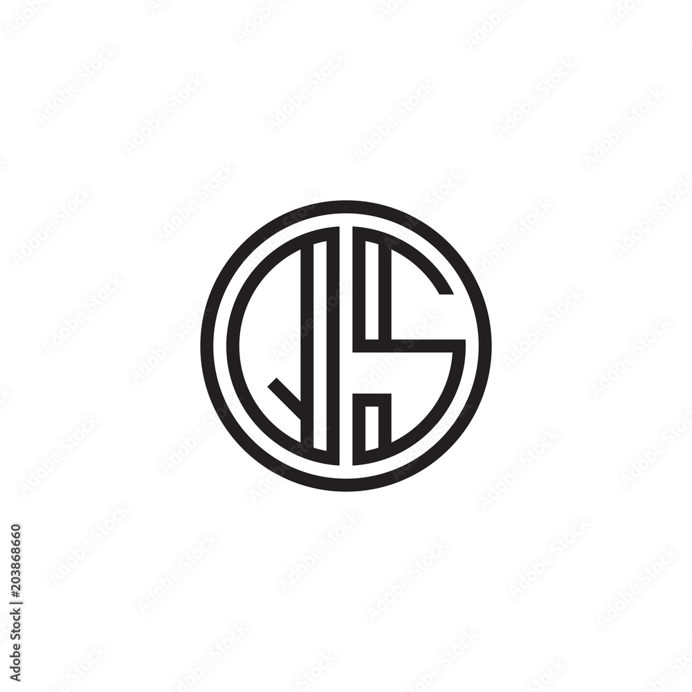 Initial letter QS, minimalist line art monogram circle shape logo, black color