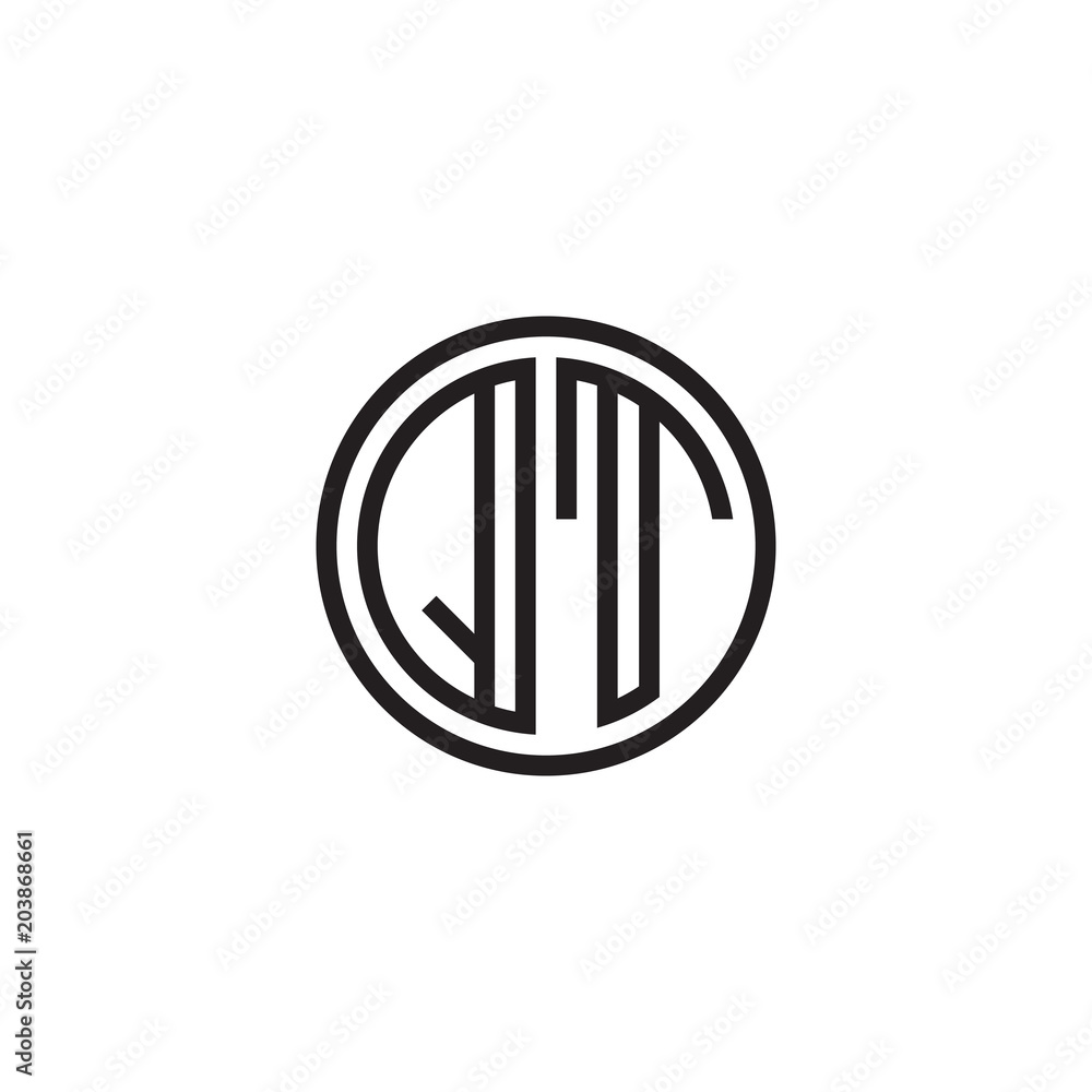 Initial letter QT, minimalist line art monogram circle shape logo, black color Initial letter QT, minimalist line art monogram circle shape logo, black color