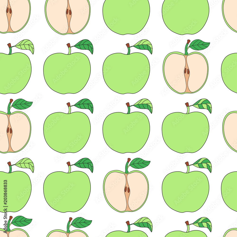 Seamless pattern with cartoon green apples. Seamless pattern with cartoon green apples.