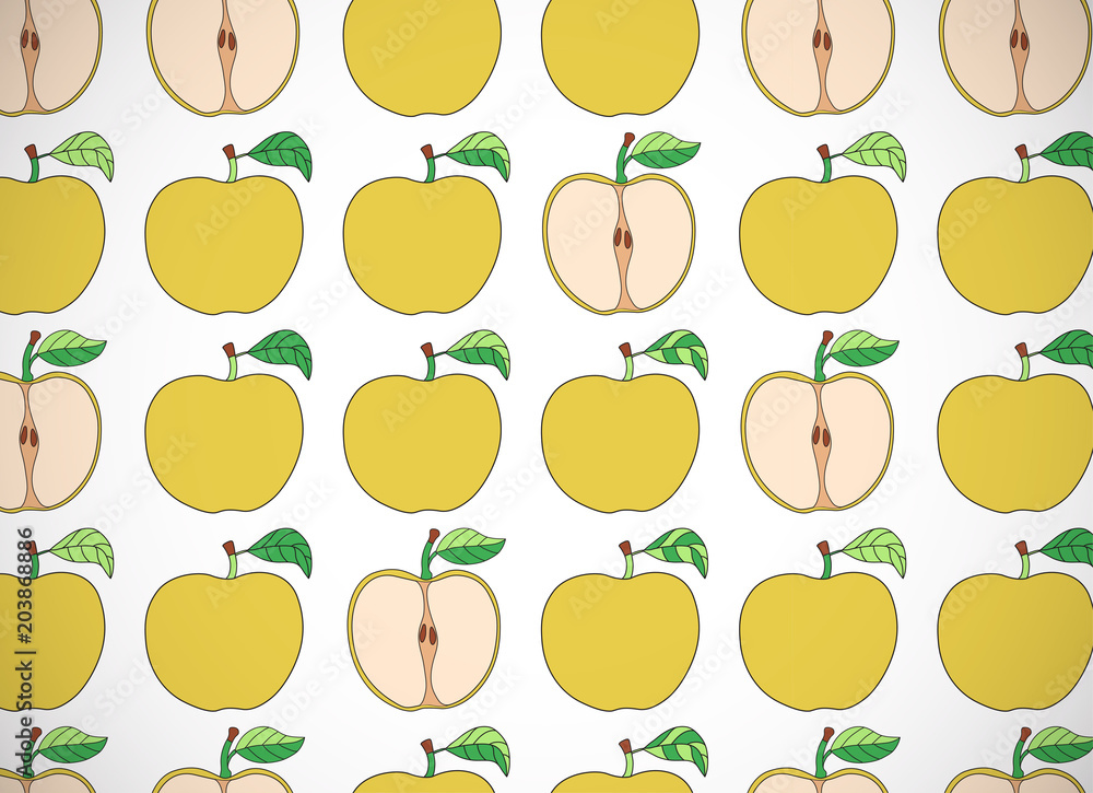 Horizontal card. Pattern with cartoon yellow apples. Horizontal card. Pattern with cartoon yellow apples.