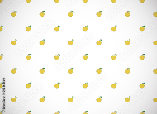 Horizontal card. Pattern with cartoon yellow apples.