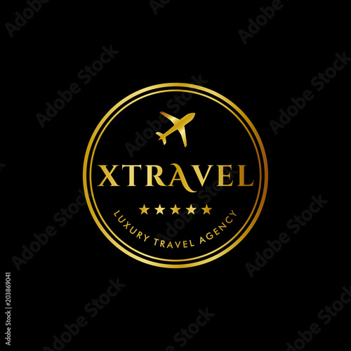 luxury travel agency logo template in stamp style. premium royal logo template vector icon 