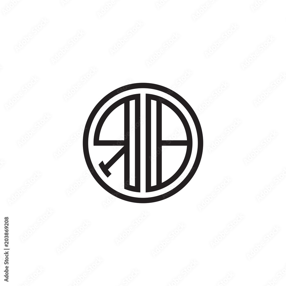 Initial letter RB, minimalist line art monogram circle shape logo, black color
