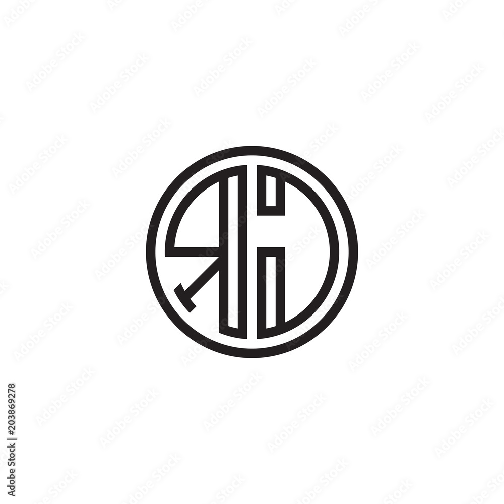 Initial letter RJ, minimalist line art monogram circle shape logo, black color Initial letter RJ, minimalist line art monogram circle shape logo, black color
