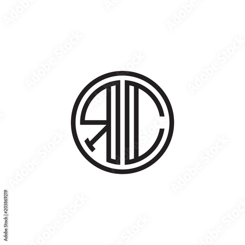 Initial letter RC, minimalist line art monogram circle shape logo, black color