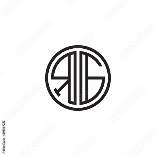 Initial letter RG  minimalist line art monogram circle shape logo  black color