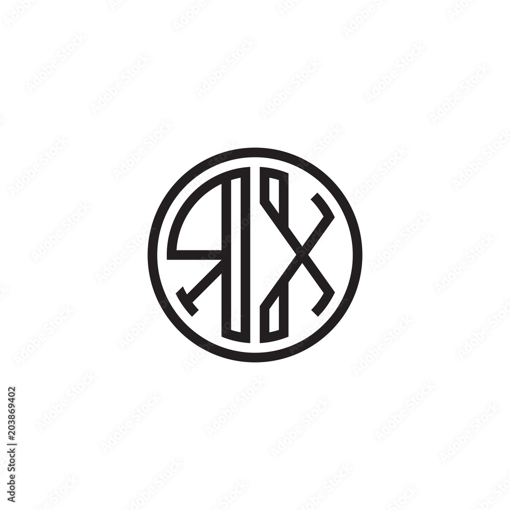 Initial letter RX, minimalist line art monogram circle shape logo, black color Initial letter RX, minimalist line art monogram circle shape logo, black color