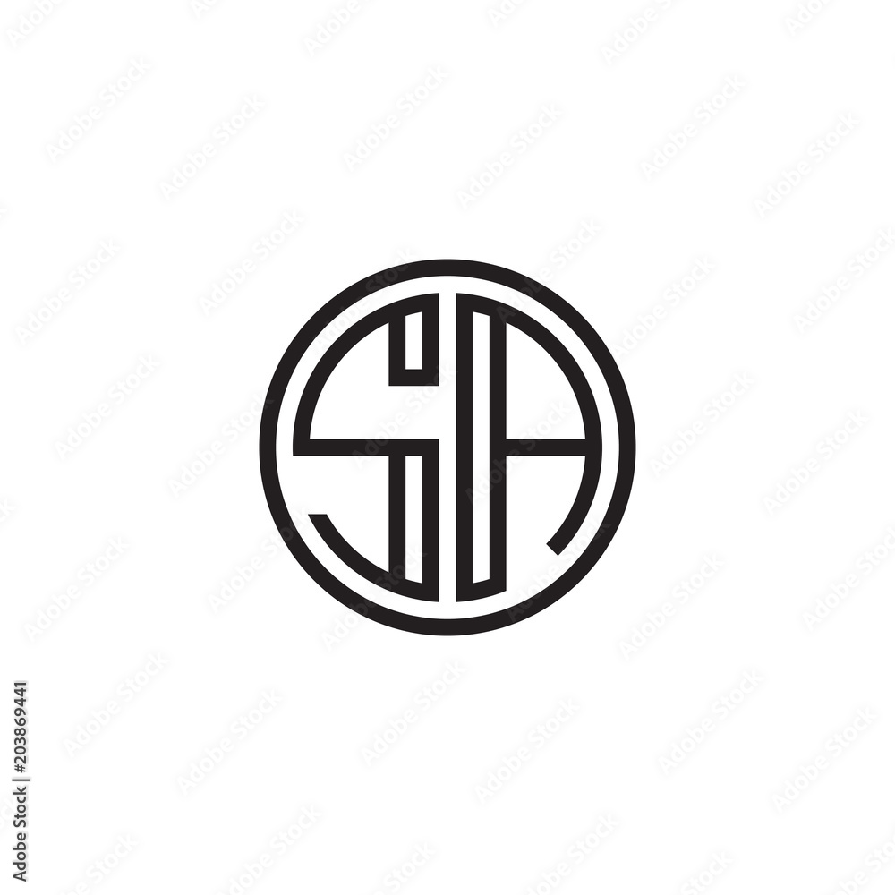 Initial letter SA, minimalist line art monogram circle shape logo, black color Initial letter SA, minimalist line art monogram circle shape logo, black color
