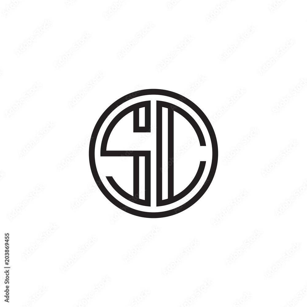 Initial letter SC, minimalist line art monogram circle shape logo, black color Initial letter SC, minimalist line art monogram circle shape logo, black color