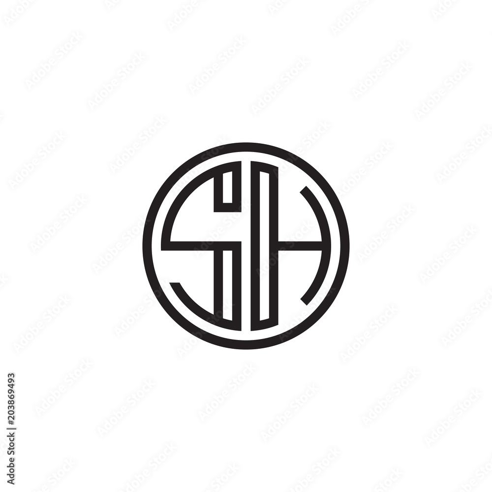 Initial letter SH, minimalist line art monogram circle shape logo, black color Initial letter SH, minimalist line art monogram circle shape logo, black color