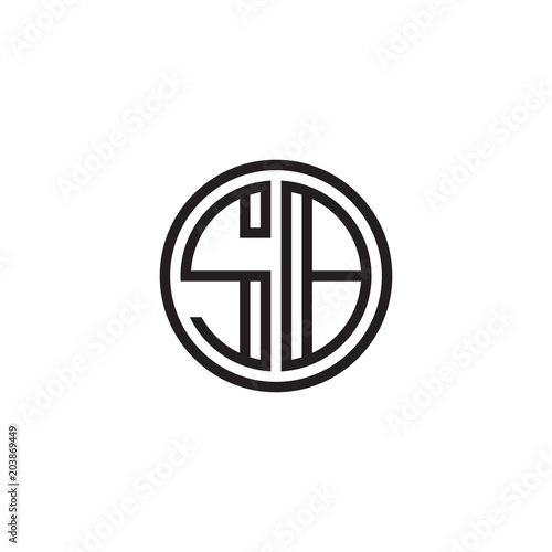 Initial letter SB, minimalist line art monogram circle shape logo, black color