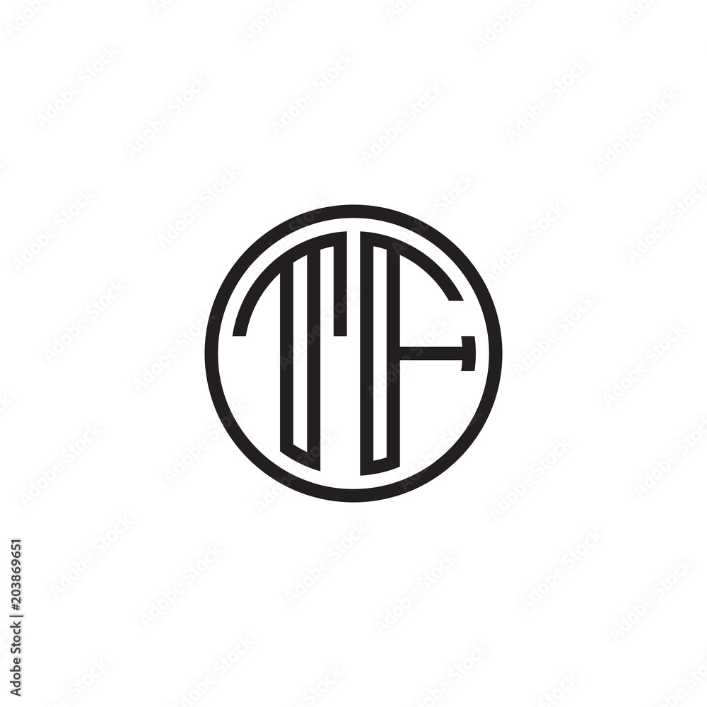 Initial letter TF, minimalist line art monogram circle shape logo, black color Initial letter TF, minimalist line art monogram circle shape logo, black color