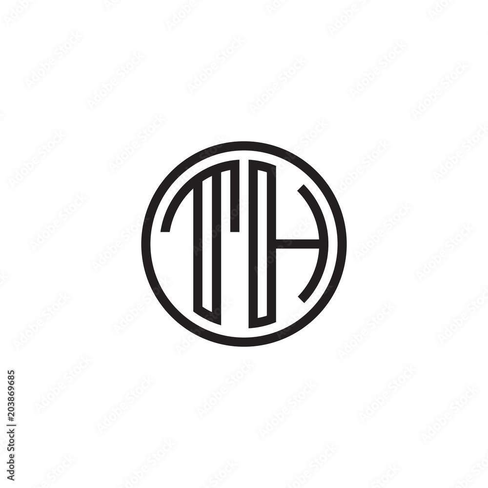 Initial letter TH, minimalist line art monogram circle shape logo, black color Initial letter TH, minimalist line art monogram circle shape logo, black color
