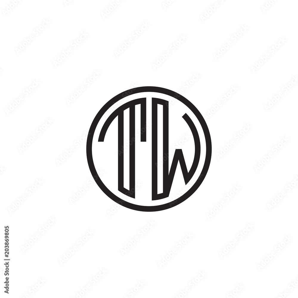 Initial letter TW, minimalist line art monogram circle shape logo, black color Initial letter TW, minimalist line art monogram circle shape logo, black color