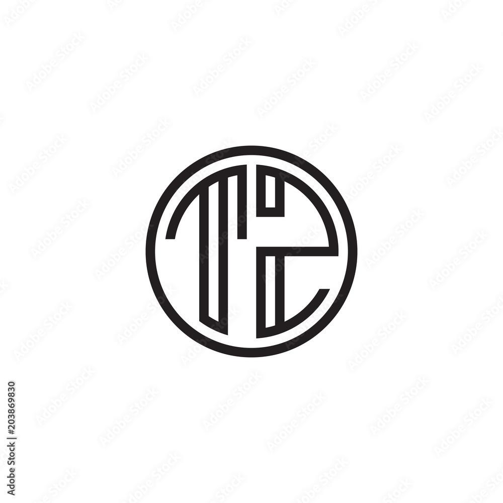 Initial letter TZ, minimalist line art monogram circle shape logo, black color Initial letter TZ, minimalist line art monogram circle shape logo, black color