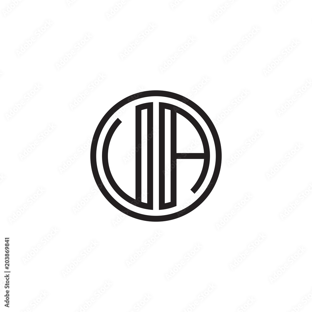 Initial letter UA, VA, minimalist line art monogram circle shape logo, black color Initial letter UA, VA, minimalist line art monogram circle shape logo, black color