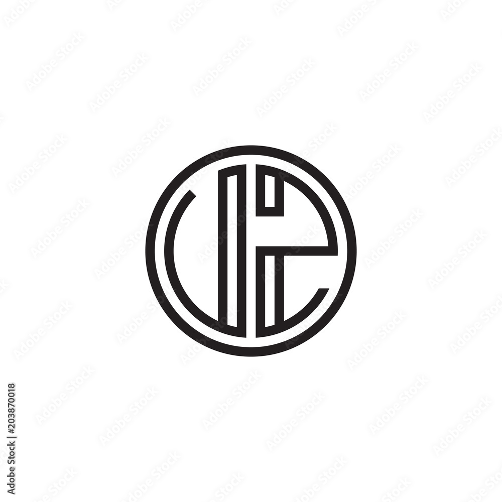 Initial letter UZ, VZ, minimalist line art monogram circle shape logo, black color Initial letter UZ, VZ, minimalist line art monogram circle shape logo, black color