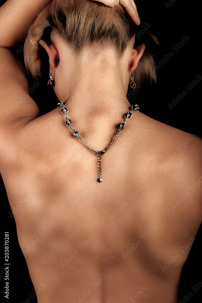 black pearls Jewelry on female back