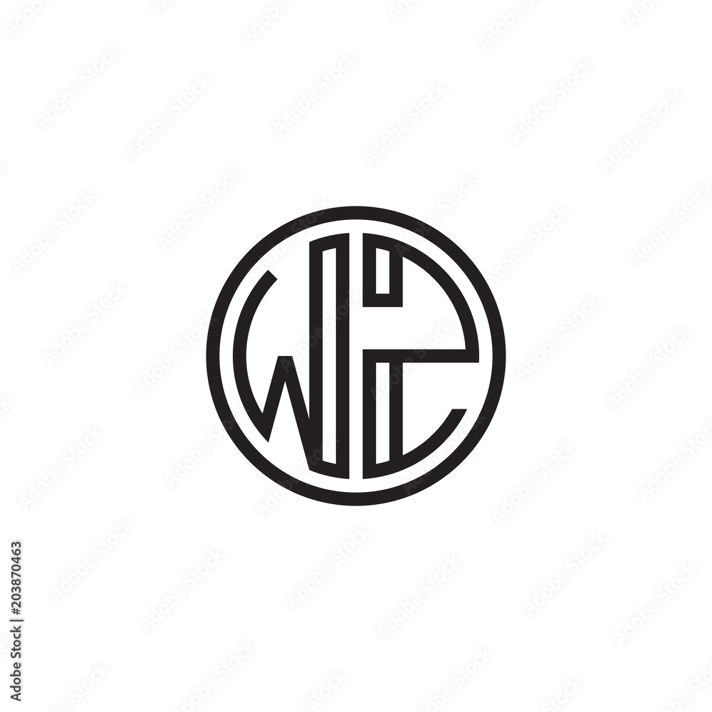 Initial letter WZ, minimalist line art monogram circle shape logo, black color Initial letter WZ, minimalist line art monogram circle shape logo, black color