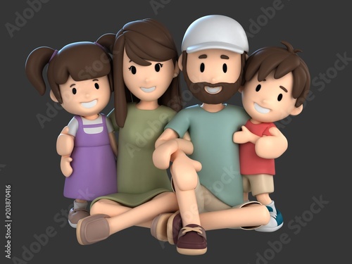 3d render of a happy family