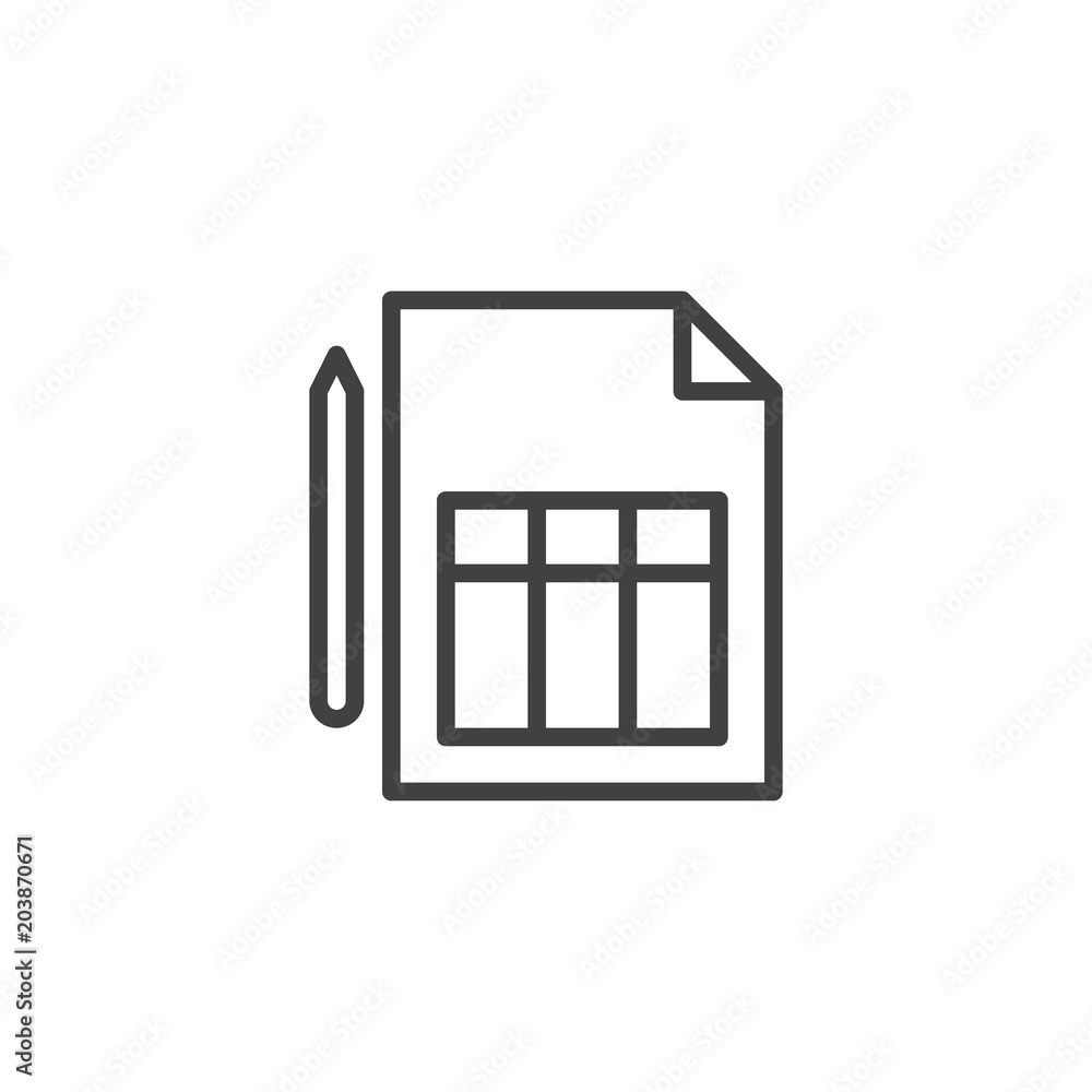 Document file and pen outline icon. linear style sign for mobile concept and web design. Form line vector icon. Symbol, logo illustration. Pixel perfect vector graphics