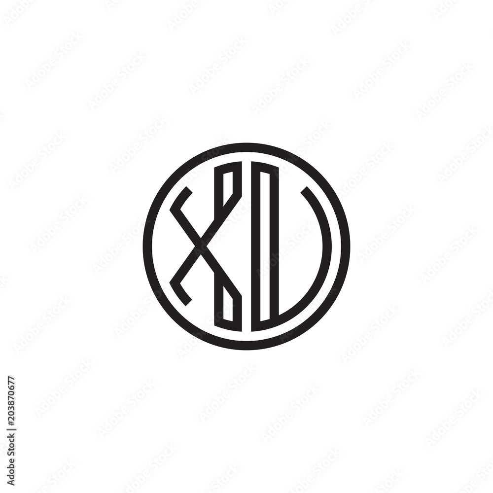 Initial letter XU, XV, minimalist line art monogram circle shape logo, black color Initial letter XU, XV, minimalist line art monogram circle shape logo, black color