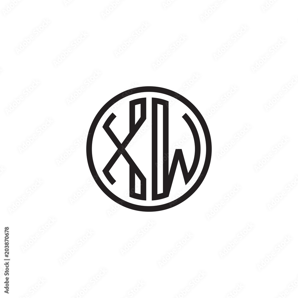 Initial letter XW, minimalist line art monogram circle shape logo, black color Initial letter XW, minimalist line art monogram circle shape logo, black color