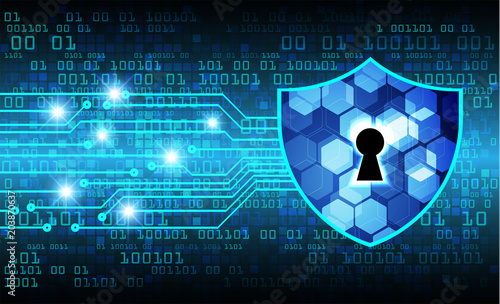Safety concept, Closed Padlock on digital background, cyber security, Blue abstract hi speed internet technology background illustration. key vector