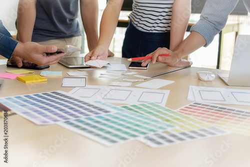 Designer drawing Web template layout development responsive branding Concept