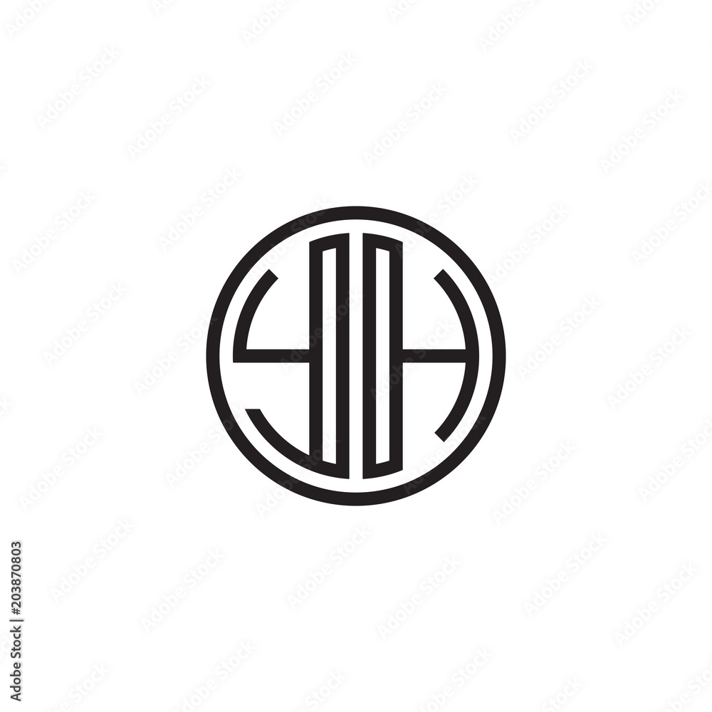Initial letter YH, minimalist line art monogram circle shape logo, black color Initial letter YH, minimalist line art monogram circle shape logo, black color