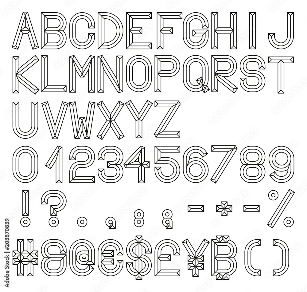 Bold Beveled Retro Sign Font Simple Thin Line Vector Font with