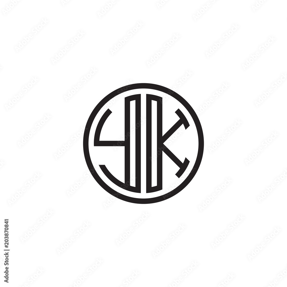 Initial letter YK, minimalist line art monogram circle shape logo, black color Initial letter YK, minimalist line art monogram circle shape logo, black color