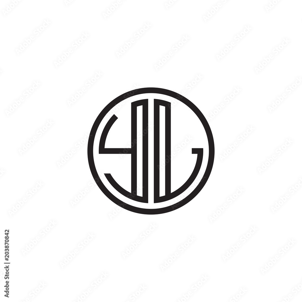 Initial letter YL, minimalist line art monogram circle shape logo, black color Initial letter YL, minimalist line art monogram circle shape logo, black color