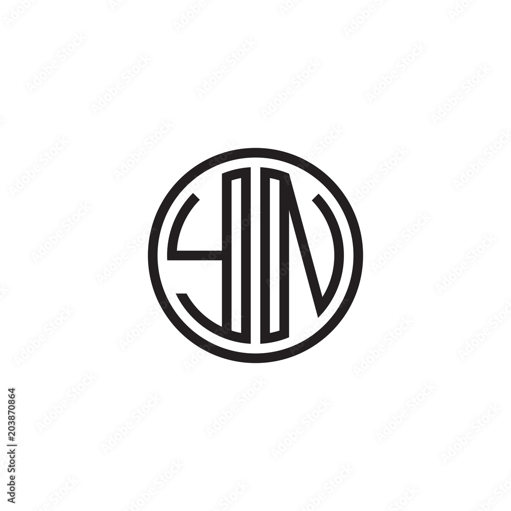 Initial letter YN, minimalist line art monogram circle shape logo, black color Initial letter YN, minimalist line art monogram circle shape logo, black color